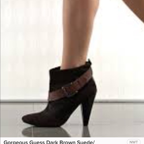 Guess: Dark Brown Suede/Leather Booties Size 7 - Picture 6 of 6